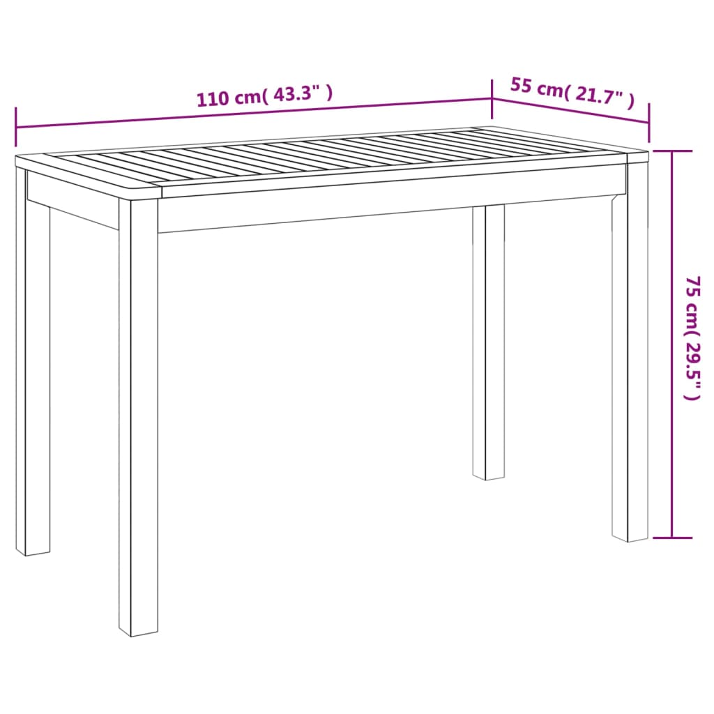 Table à manger de jardin 110x55x75 cm en bois d'acacia massif