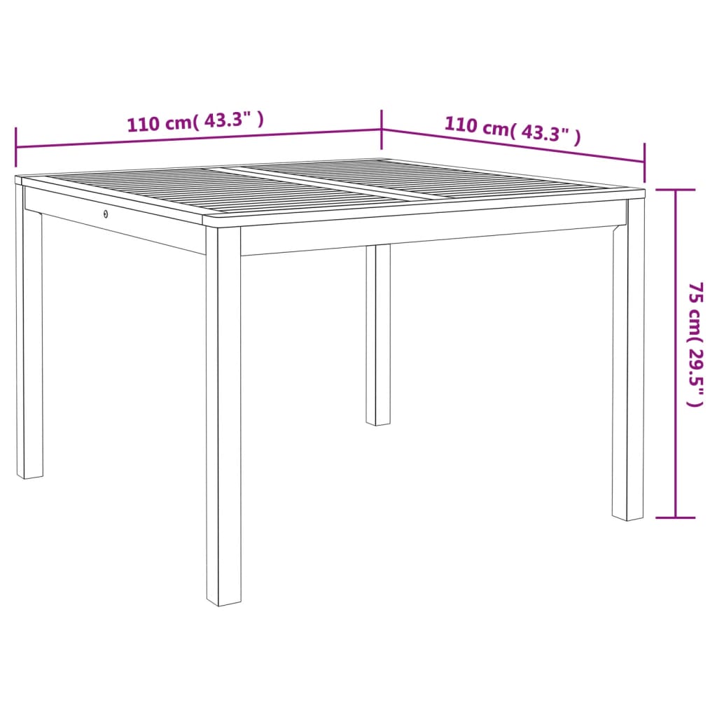 Table à manger de jardin 110x110x75 cm en bois d'acacia massif