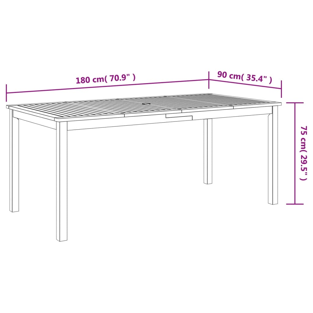 Table à manger de jardin 180x90x75 cm en bois d'acacia massif