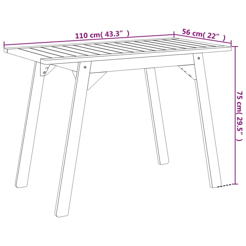 Table à manger de jardin 110x56x75 cm en bois d'acacia massif