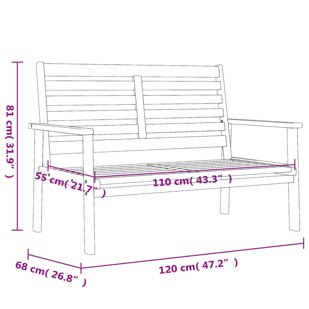 Canapé de jardin 120 cm en bois d'acacia massif