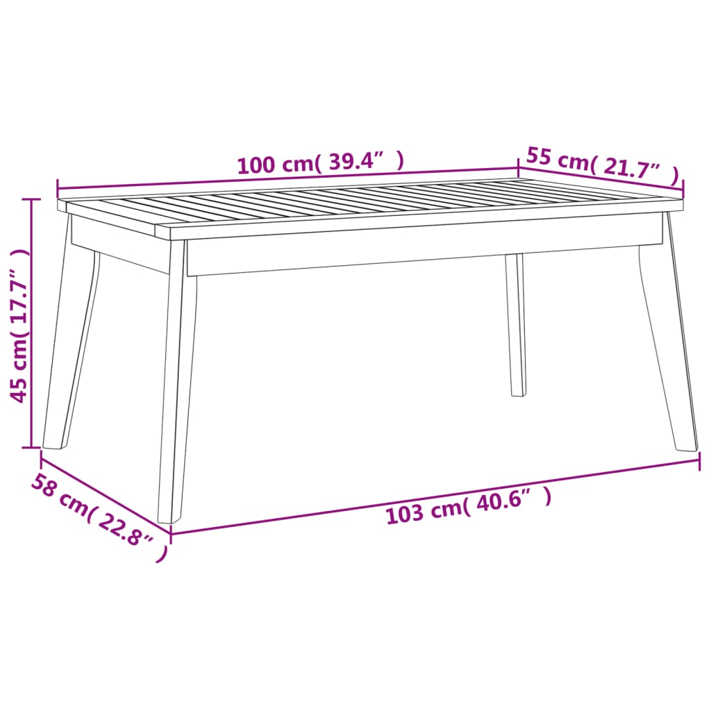 Table à manger de jardin 100x55x45 cm en bois d'acacia massif