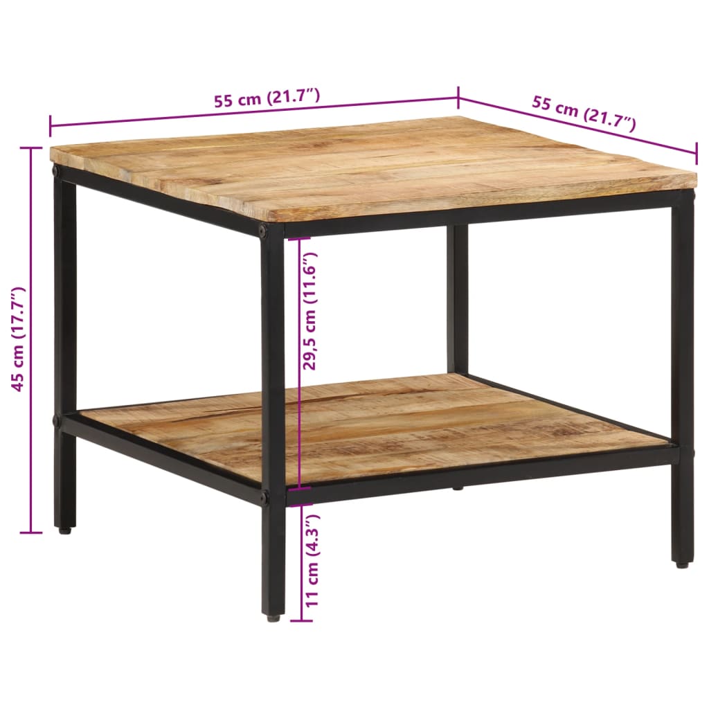 Table basse 55x55x45 cm Bois de manguier massif brut