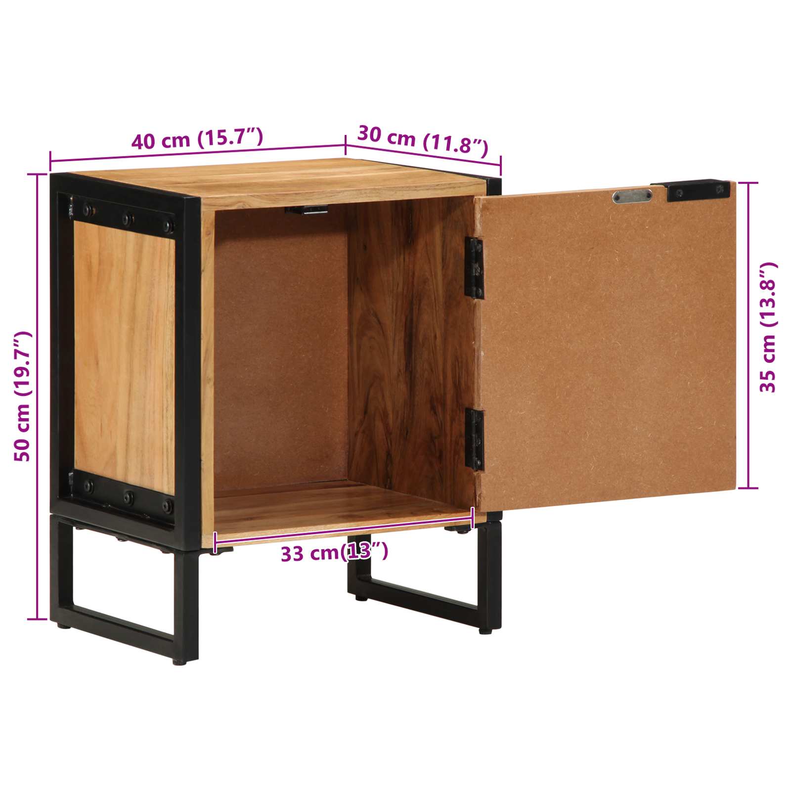 Nachttisch Braun 40 x 30 x 50 cm Massivholz Akazie