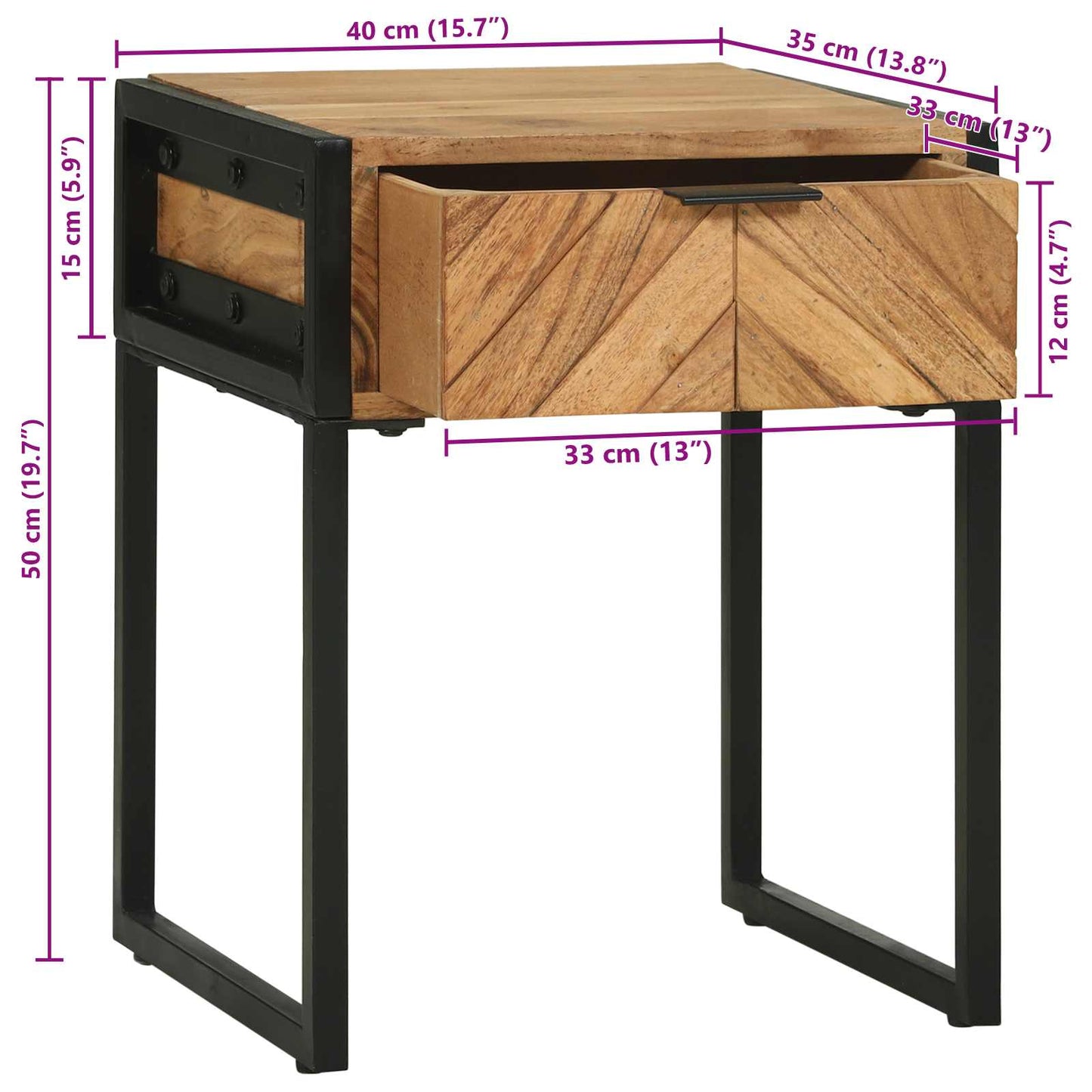 Nachttisch Braun 40 x 35 x 50 cm Massivholz Akazie