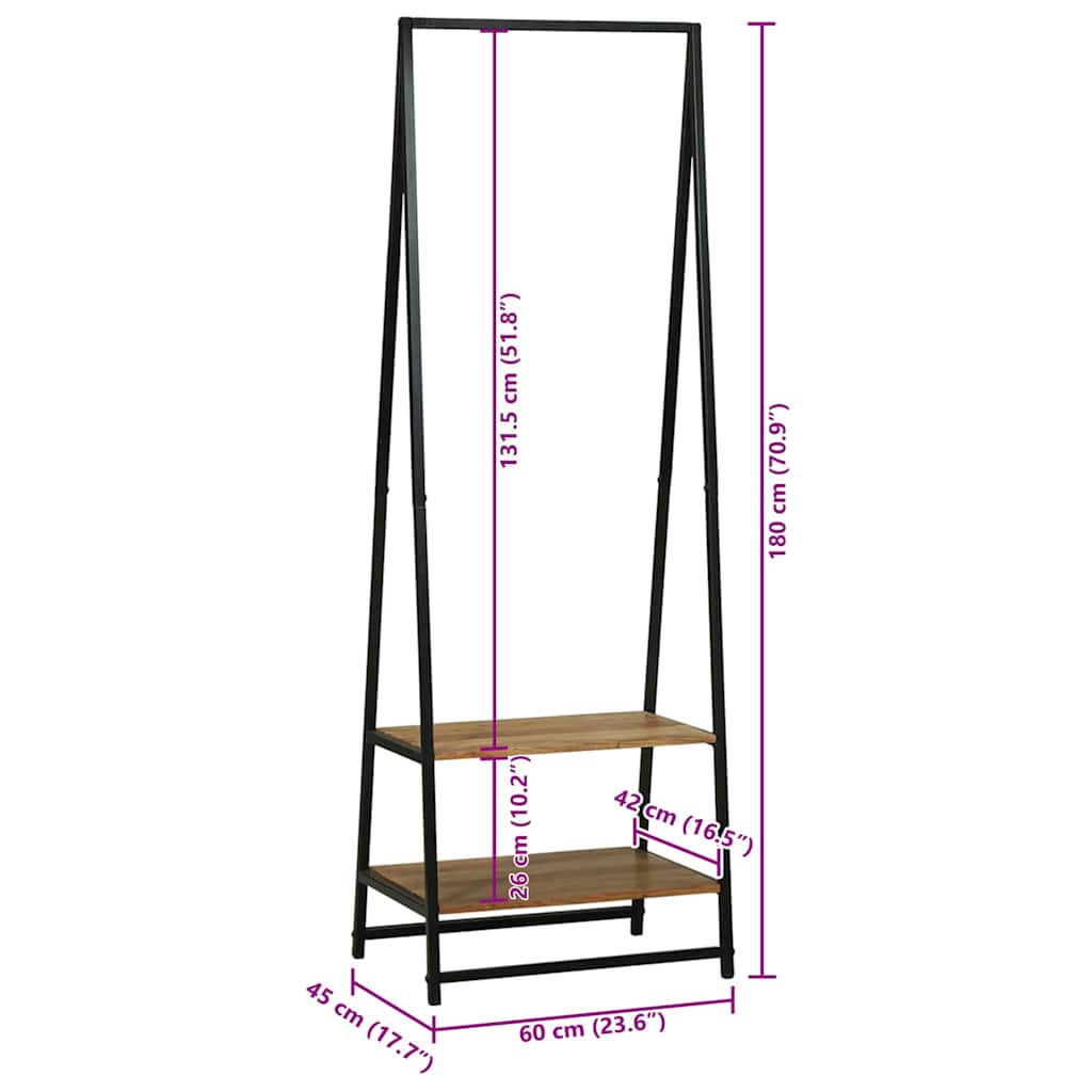 Kleiderständer Schwarz 60 x 45 x 180 cm Massivholz Akazie