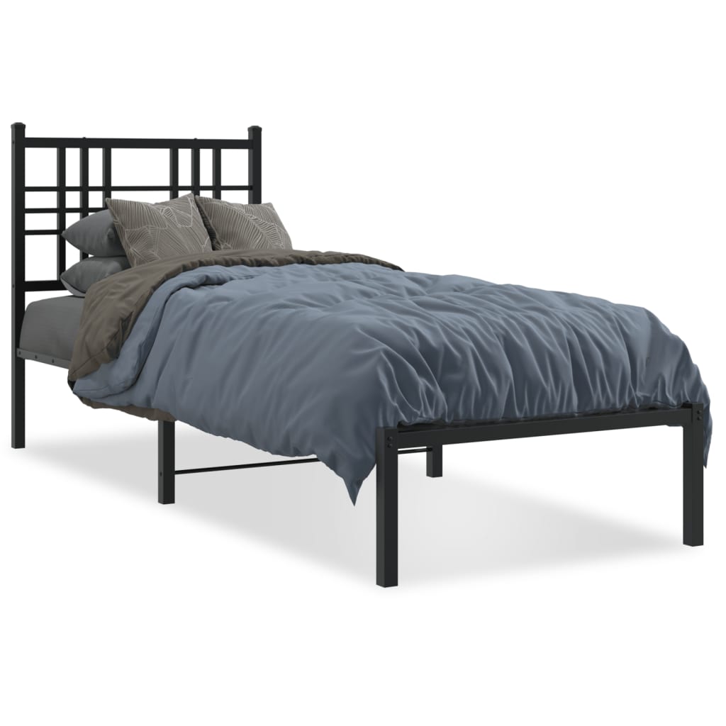 Bed frame with headboard metal black 75x190 cm