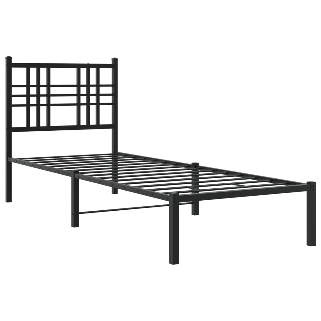 Bed frame with headboard metal black 75x190 cm