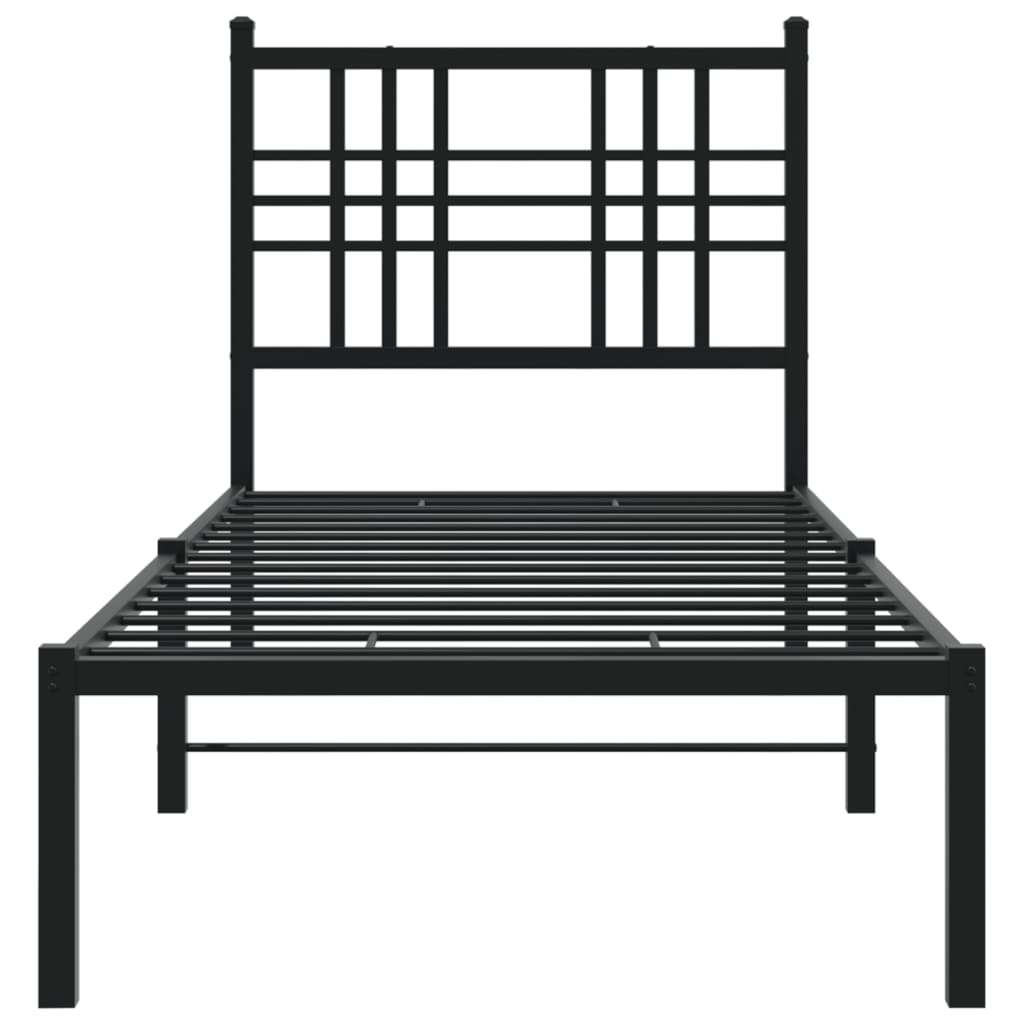 Bed frame with headboard metal black 75x190 cm