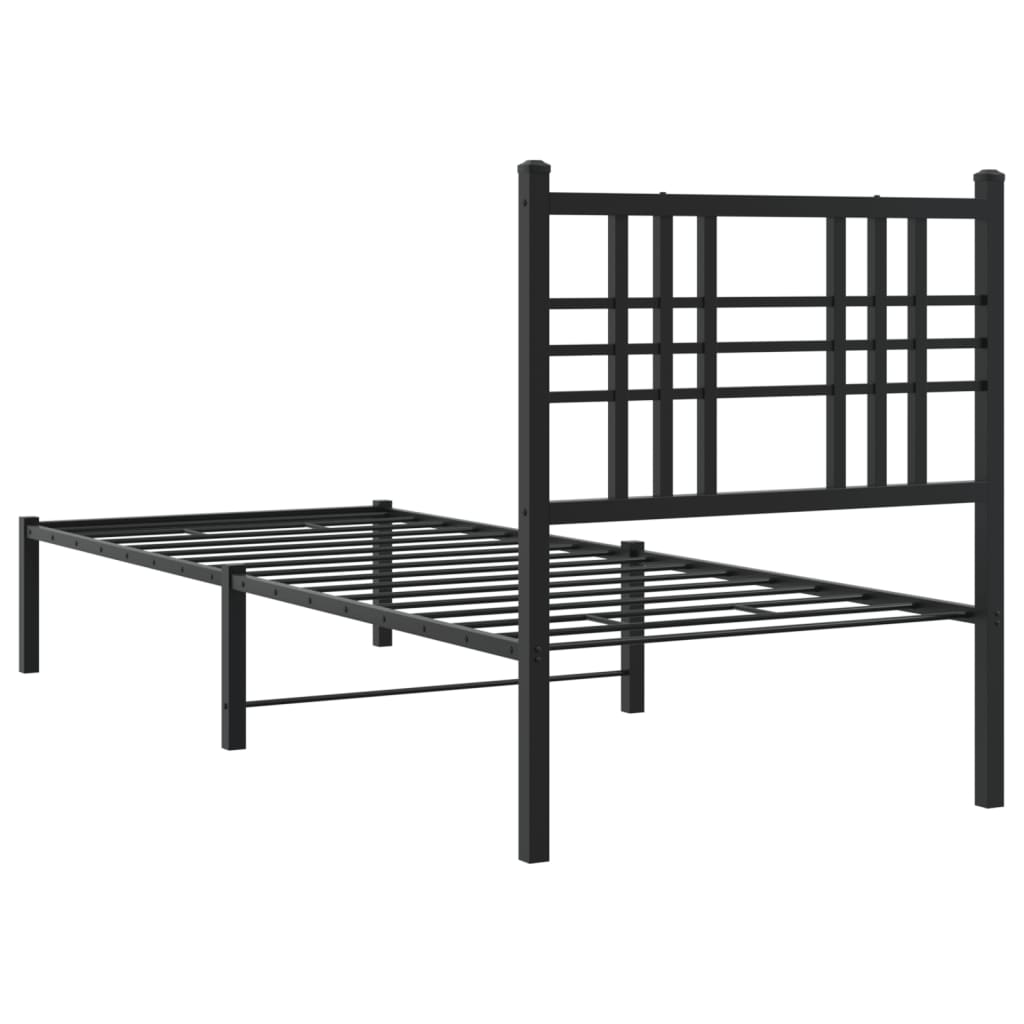 Bed frame with headboard metal black 75x190 cm