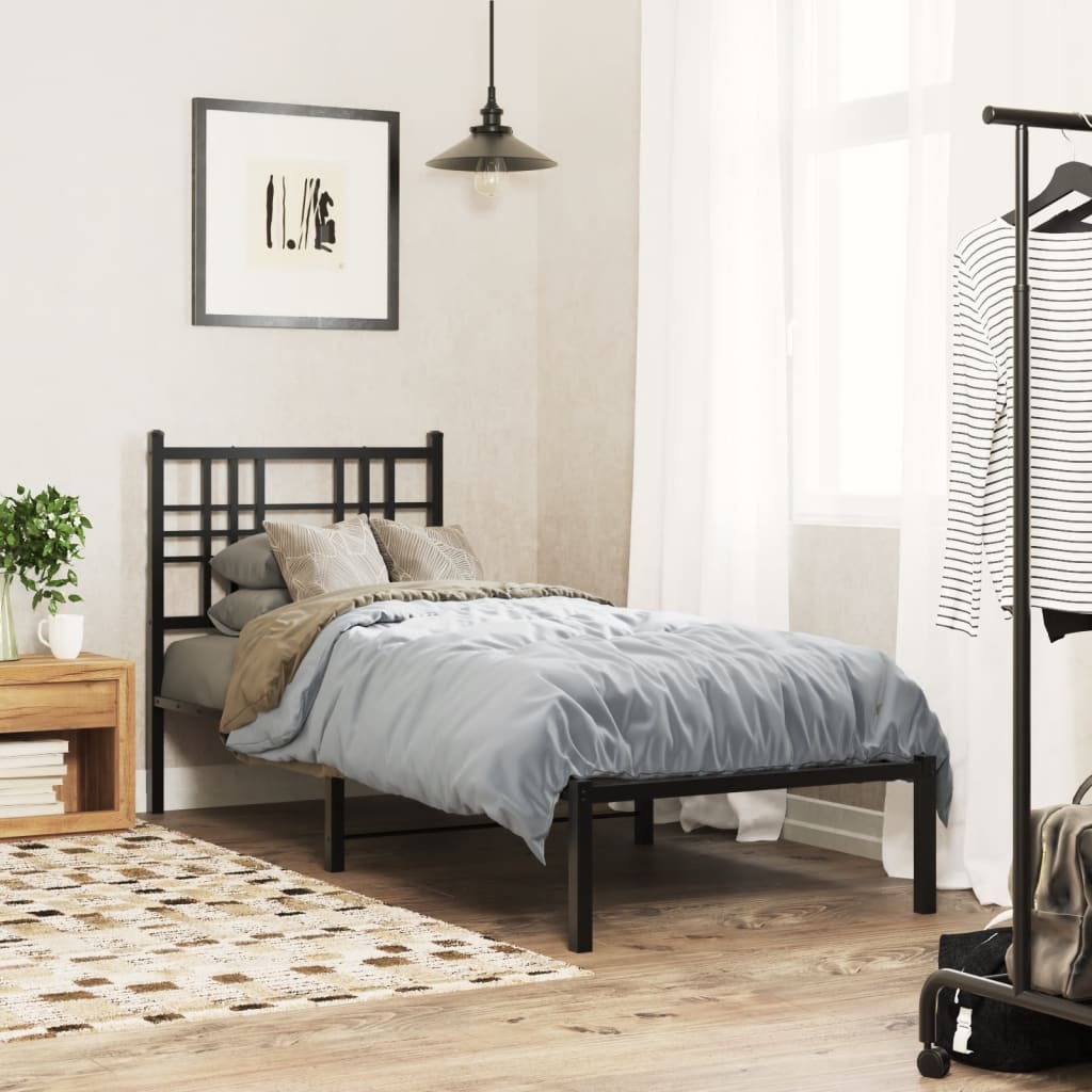 Bed frame with headboard metal black 75x190 cm