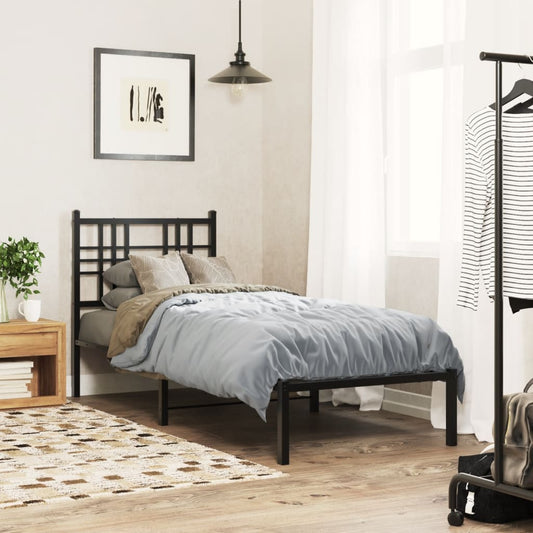 Bed frame with headboard metal black 75x190 cm