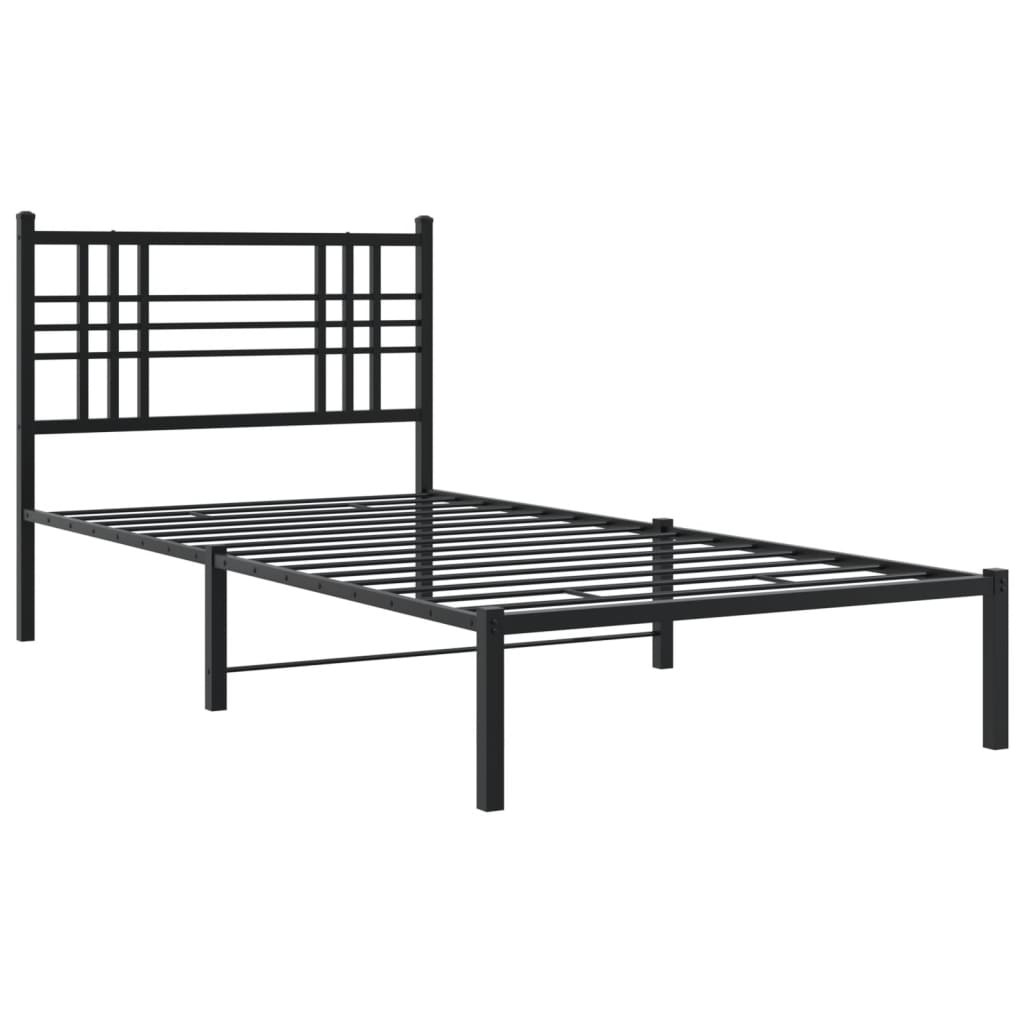 Bed frame with headboard metal black 90x190 cm