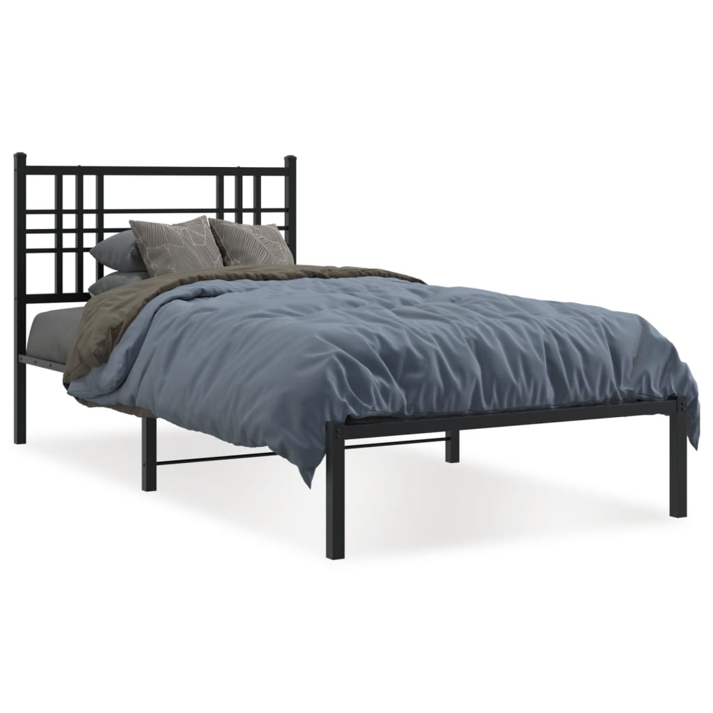 Bed frame with headboard metal black 90x200 cm