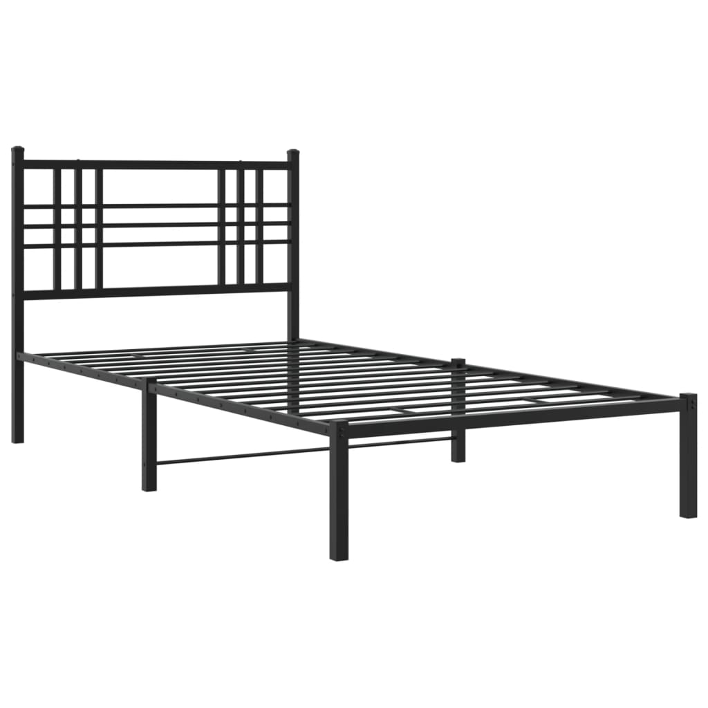 Bed frame with headboard metal black 90x200 cm