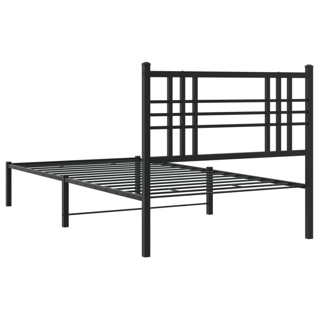 Bed frame with headboard metal black 90x200 cm