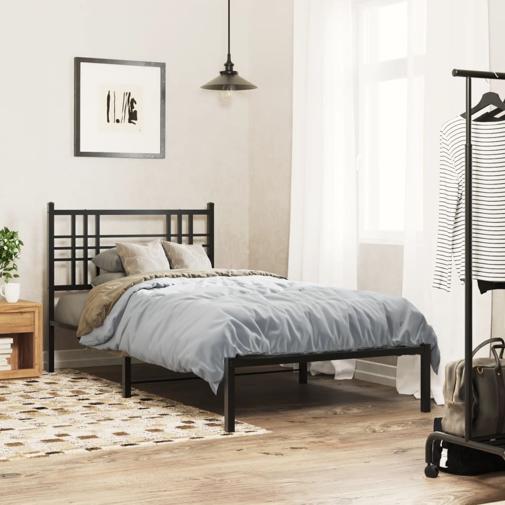 Bed frame with headboard metal black 90x200 cm