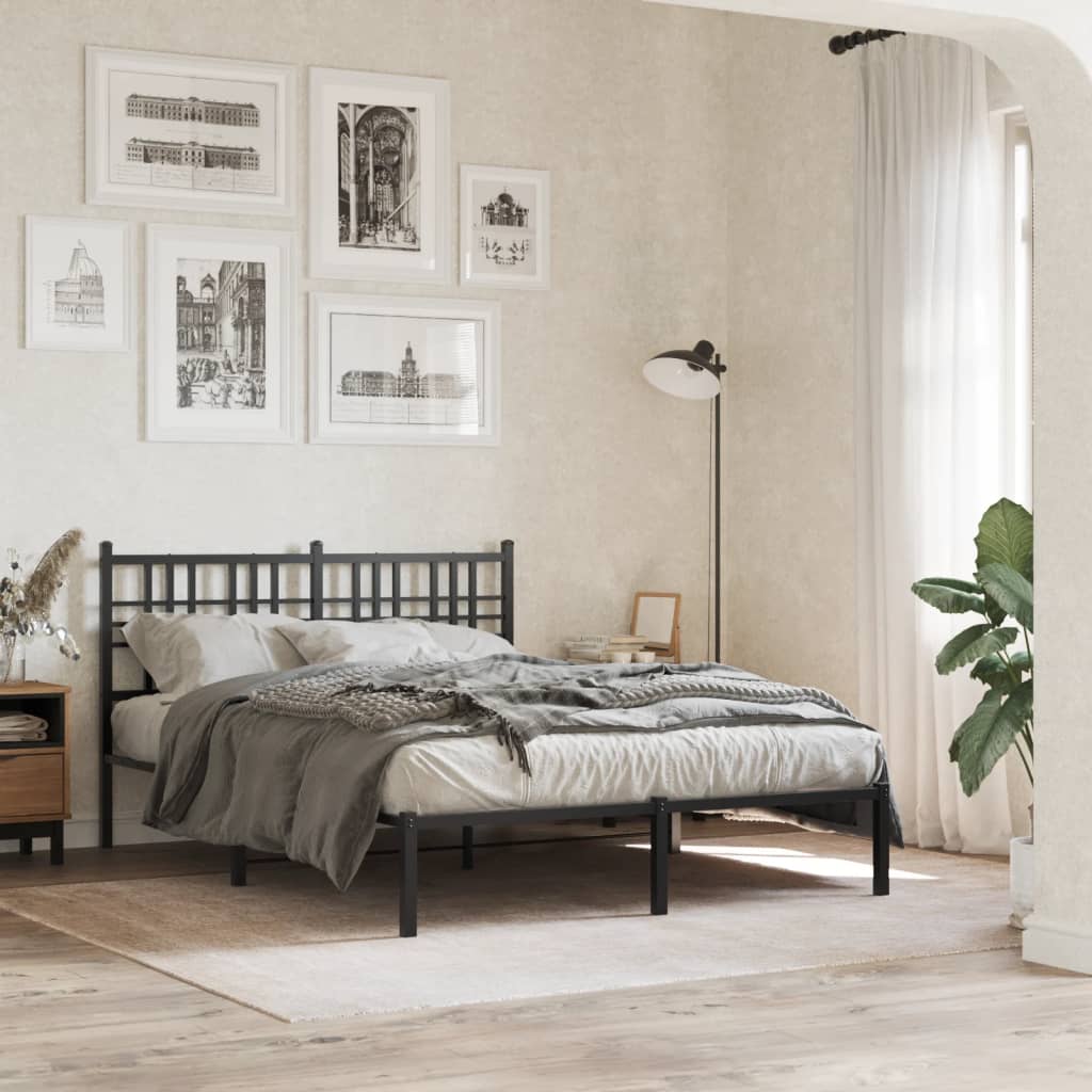 Bed frame with headboard metal black 120x190 cm