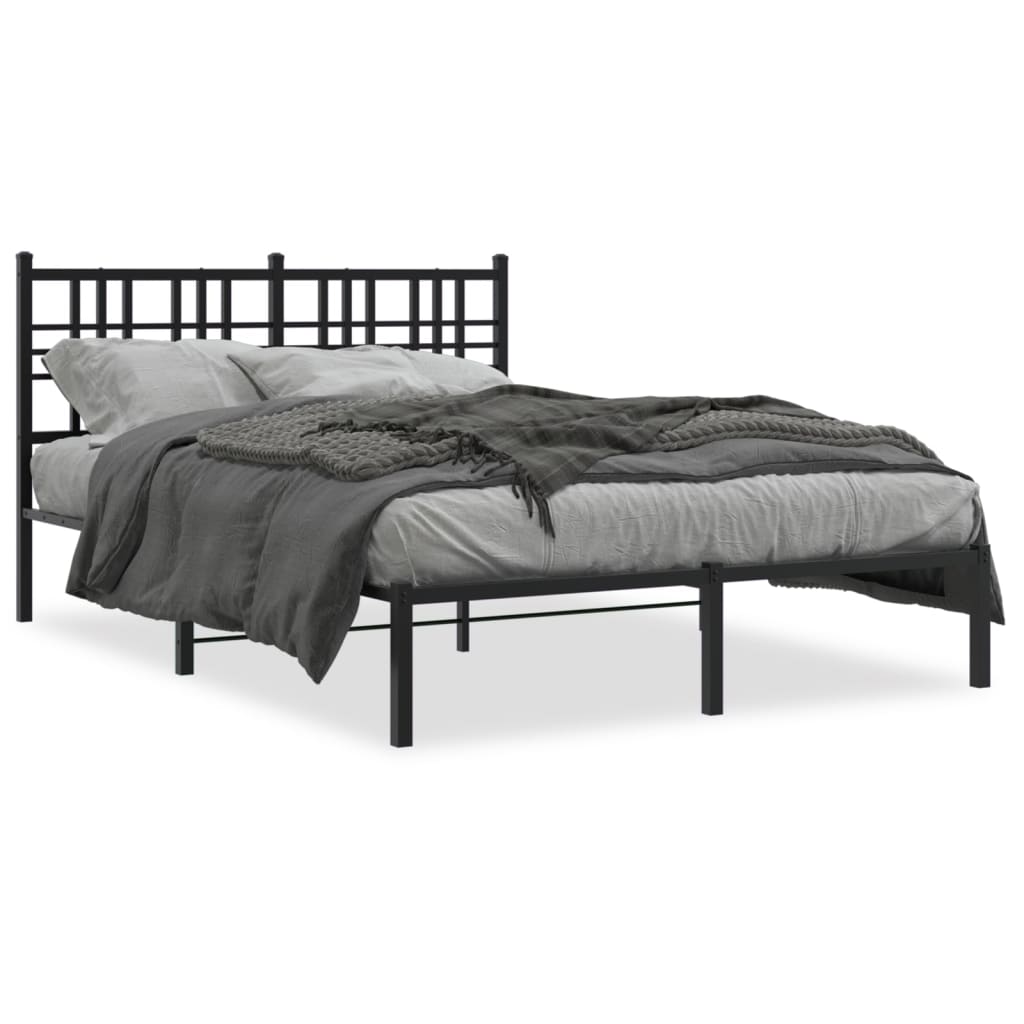 Bed frame with headboard metal black 135x190 cm