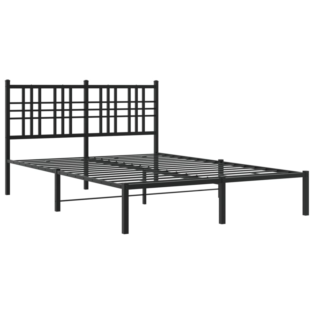 Bed frame with headboard metal black 135x190 cm
