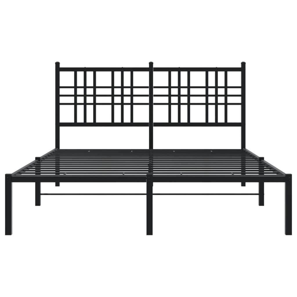 Bed frame with headboard metal black 135x190 cm