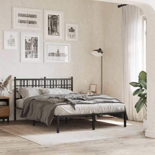 Bed frame with headboard metal black 135x190 cm