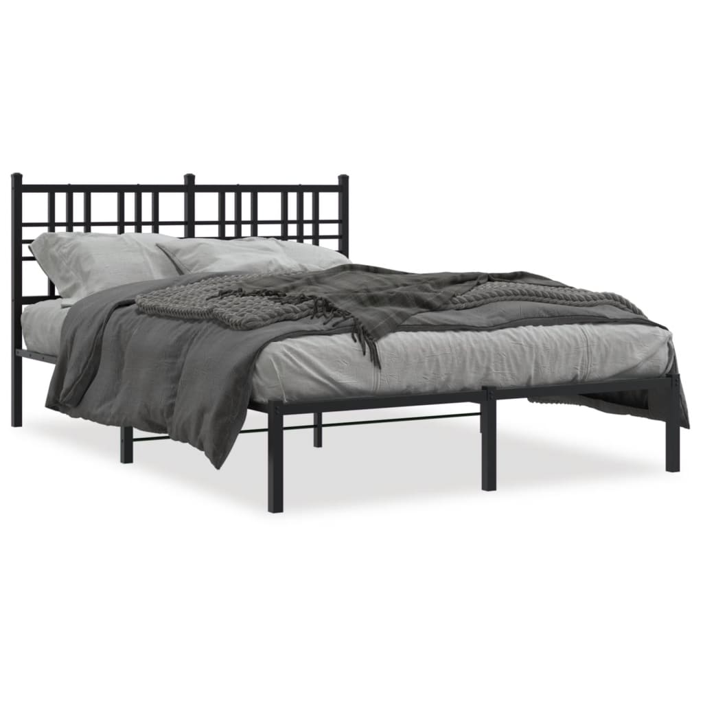 Bed frame with headboard metal black 140x190 cm