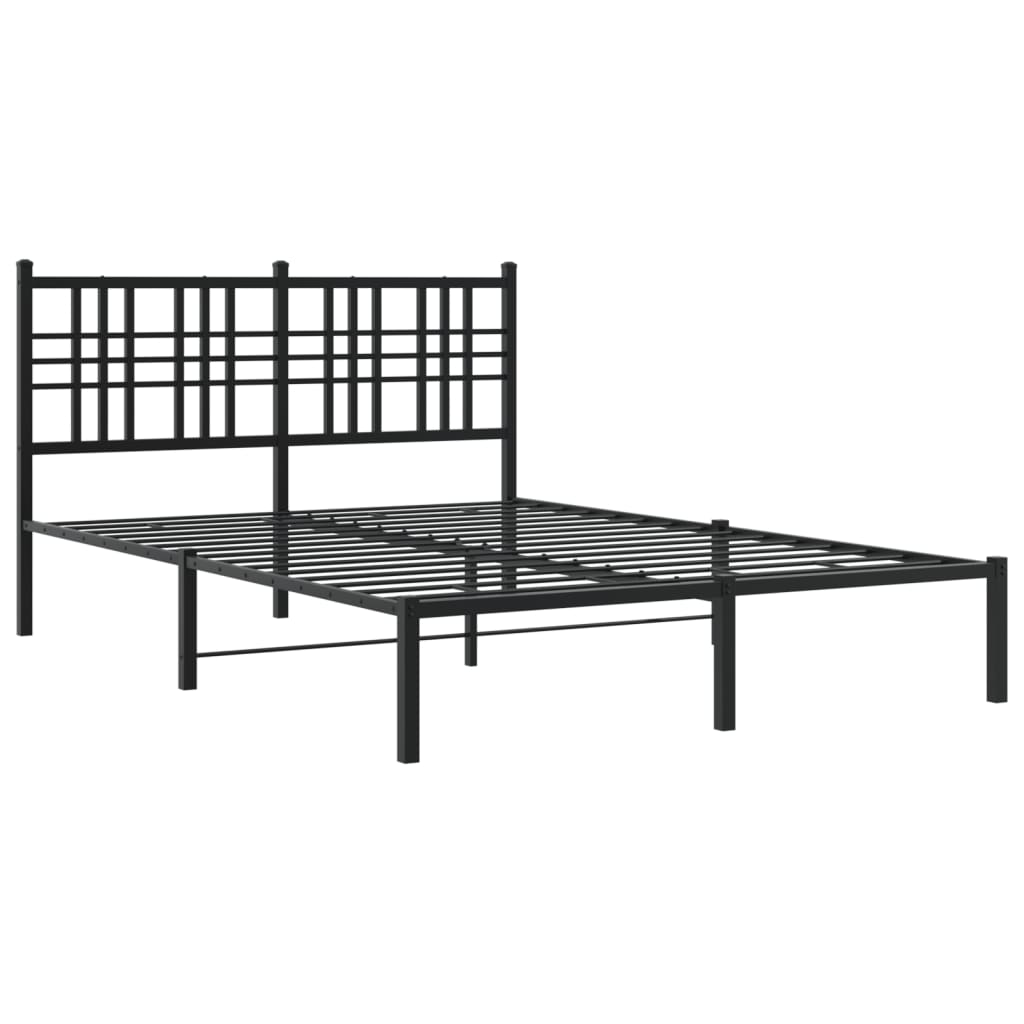 Bed frame with headboard metal black 140x190 cm