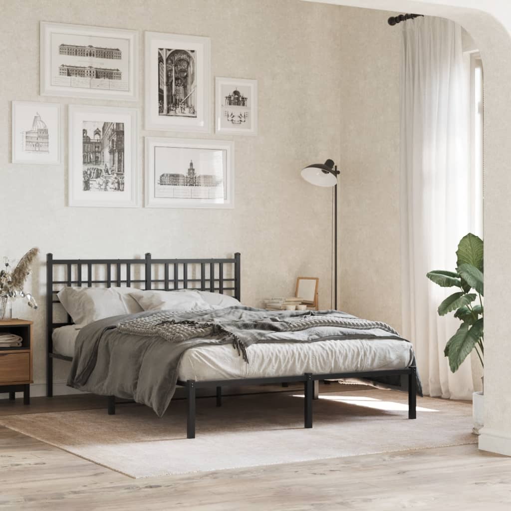 Bed frame with headboard metal black 140x190 cm
