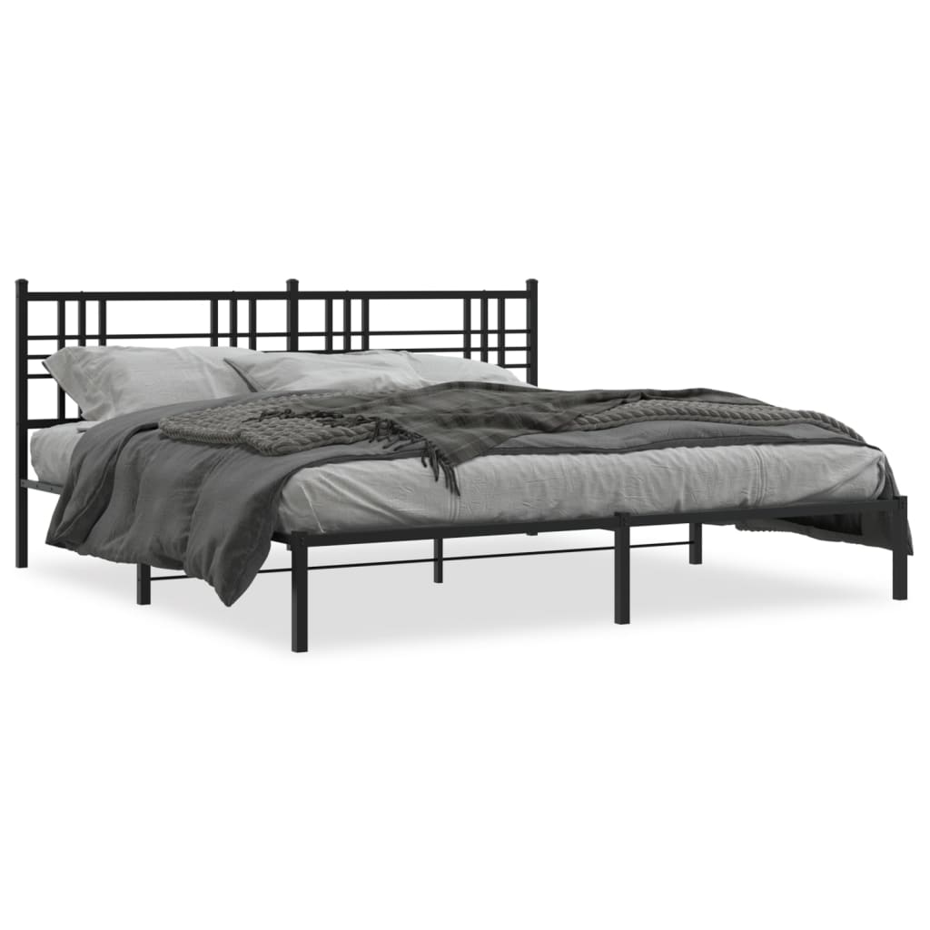 Bed frame with headboard metal black 193x203 cm