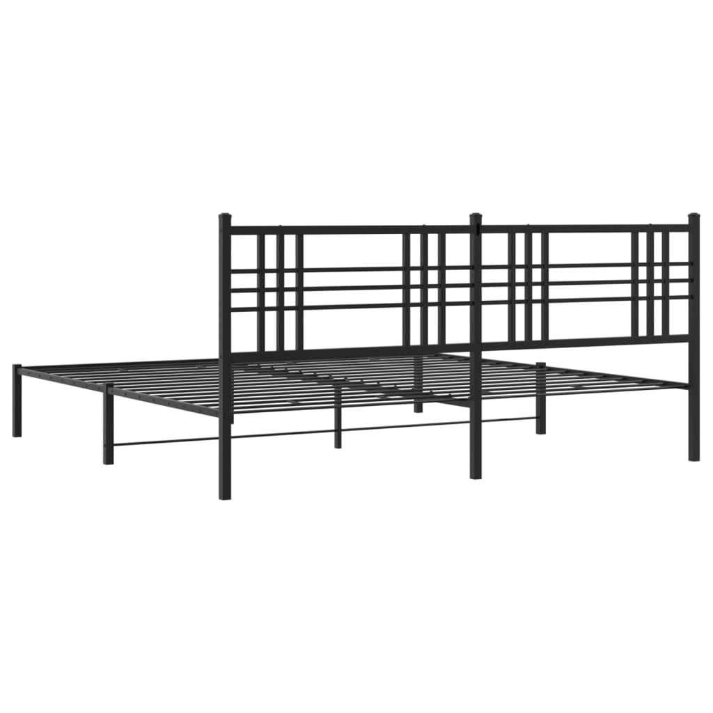 Bed frame with headboard metal black 193x203 cm