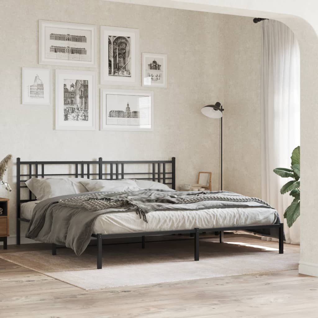Bed frame with headboard metal black 193x203 cm