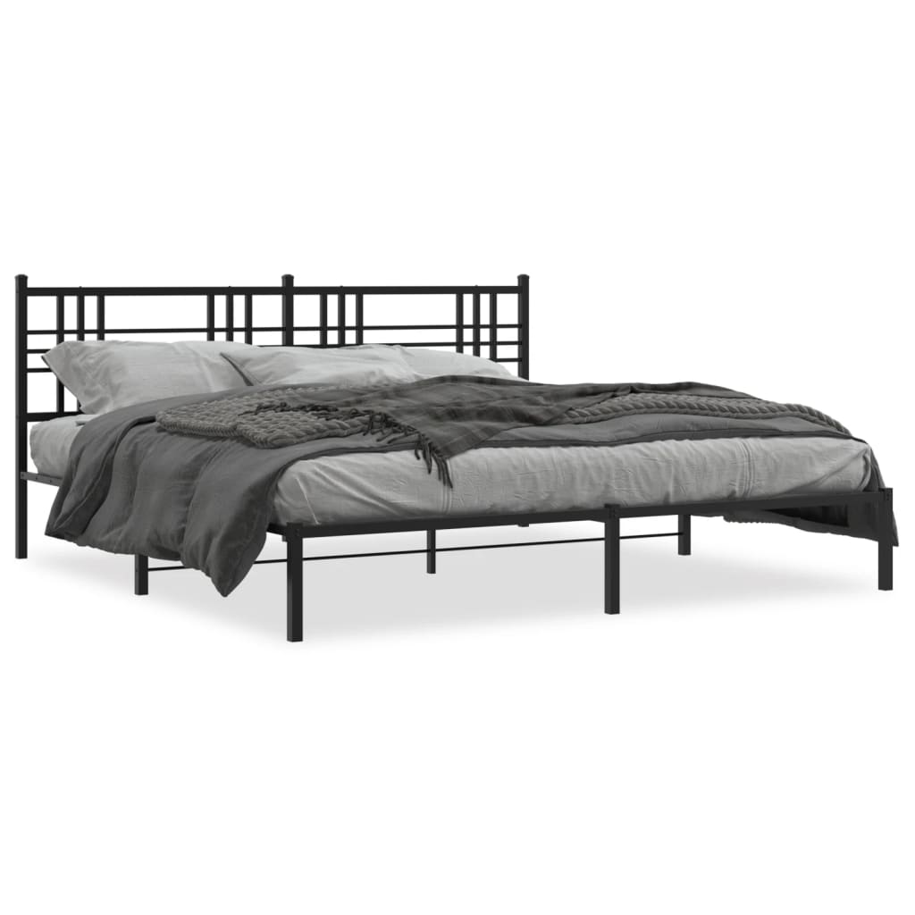 Bed frame with headboard metal black 200x200 cm