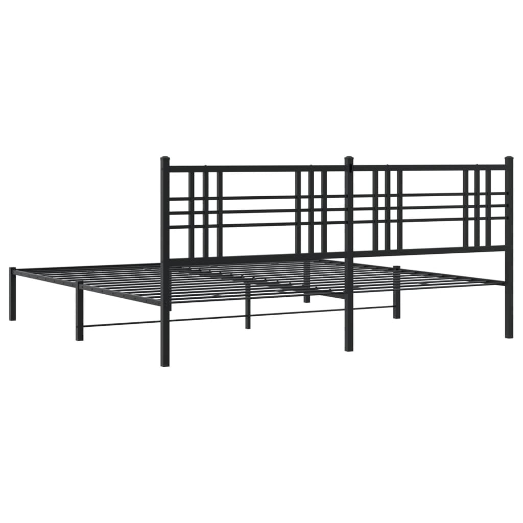 Bed frame with headboard metal black 200x200 cm