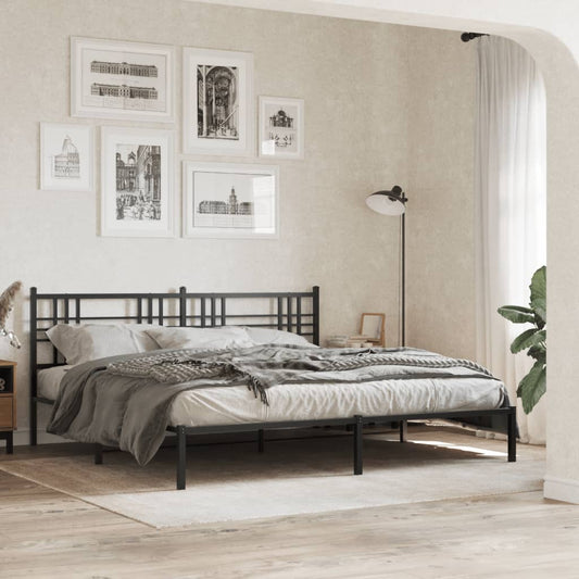 Bed frame with headboard metal black 200x200 cm