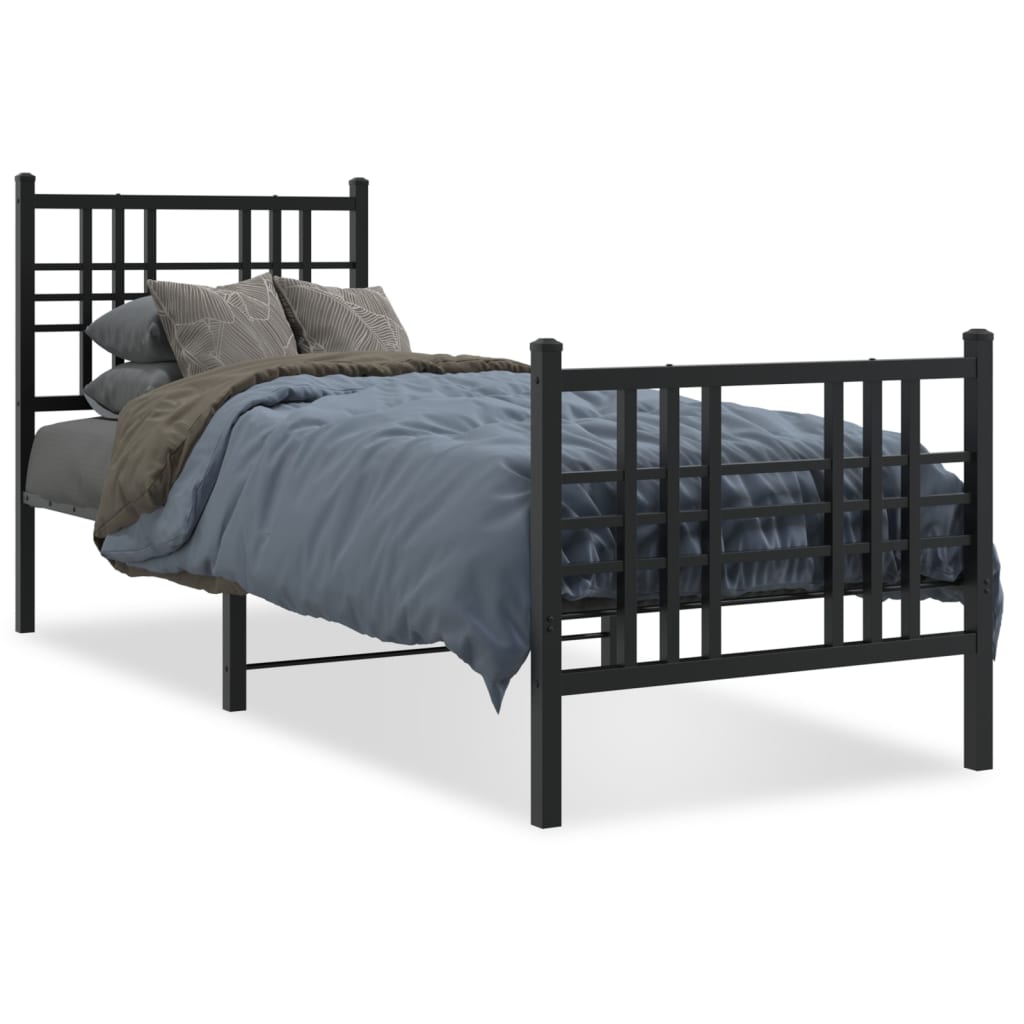 Bed frame with head and footboard metal black 75x190 cm