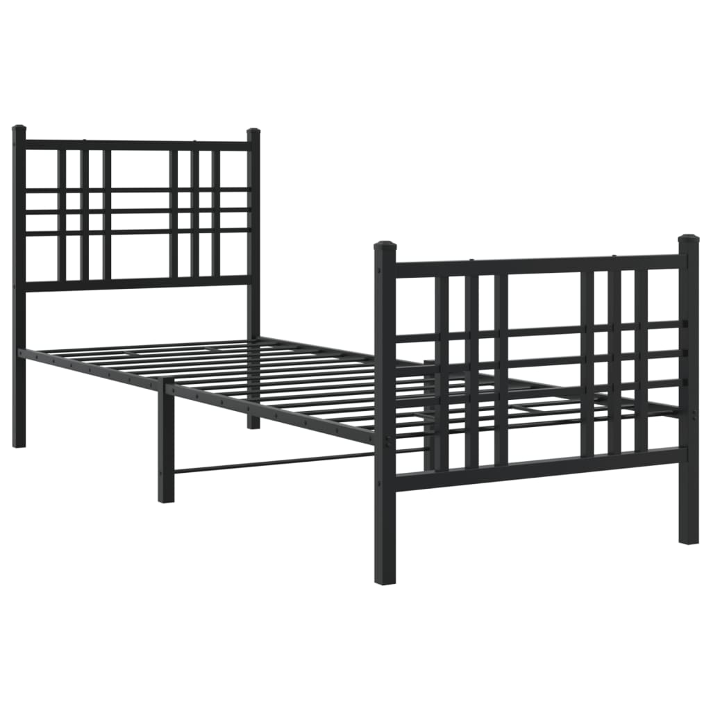Bed frame with head and footboard metal black 75x190 cm