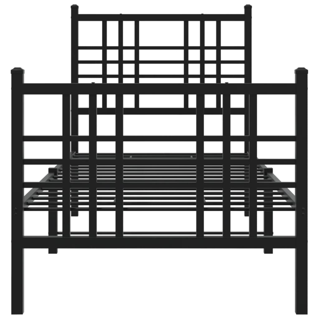 Bed frame with head and footboard metal black 75x190 cm