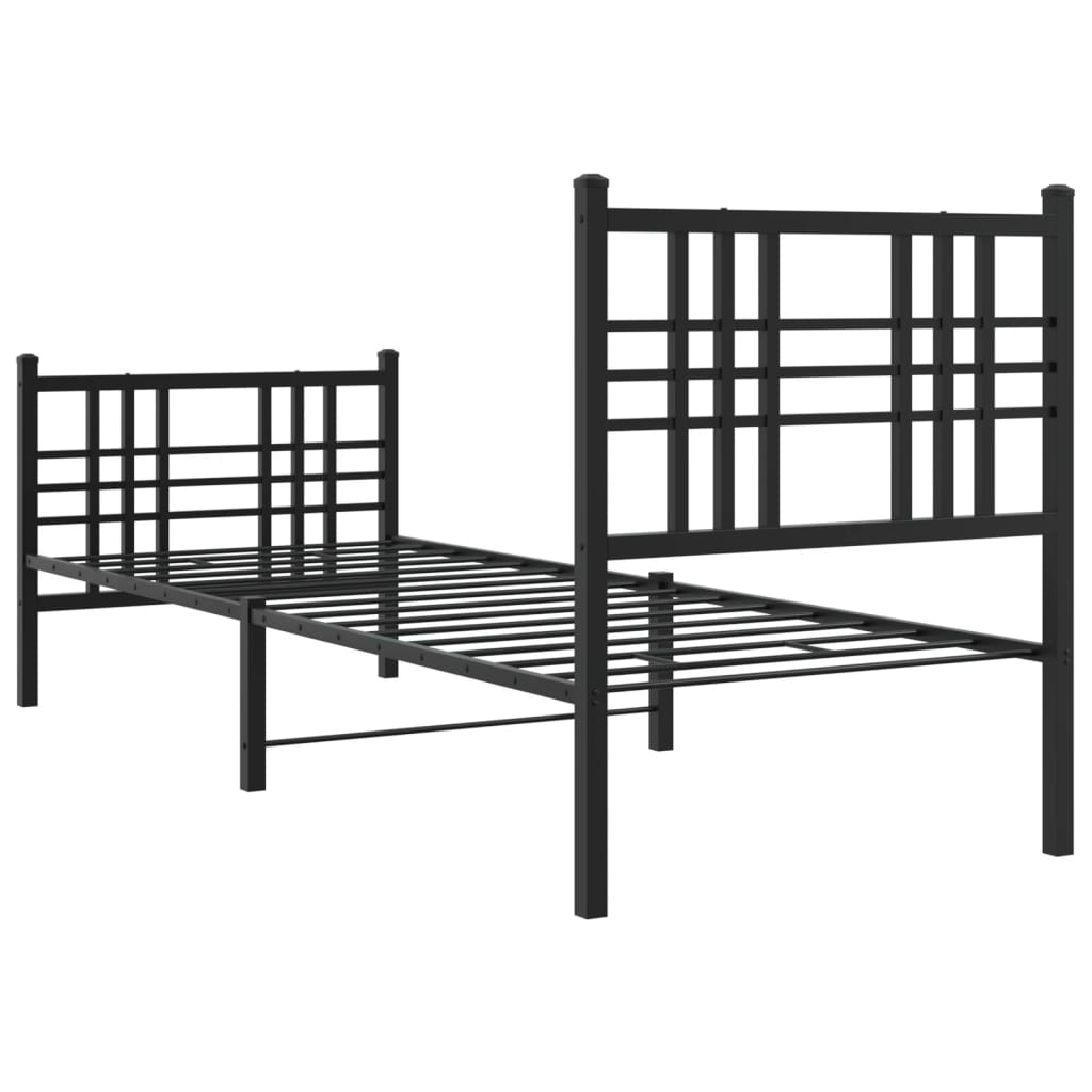 Bed frame with head and footboard metal black 75x190 cm