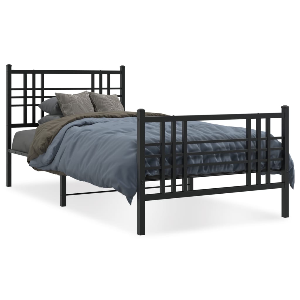 Bed frame with head and footboard metal black 100x190 cm
