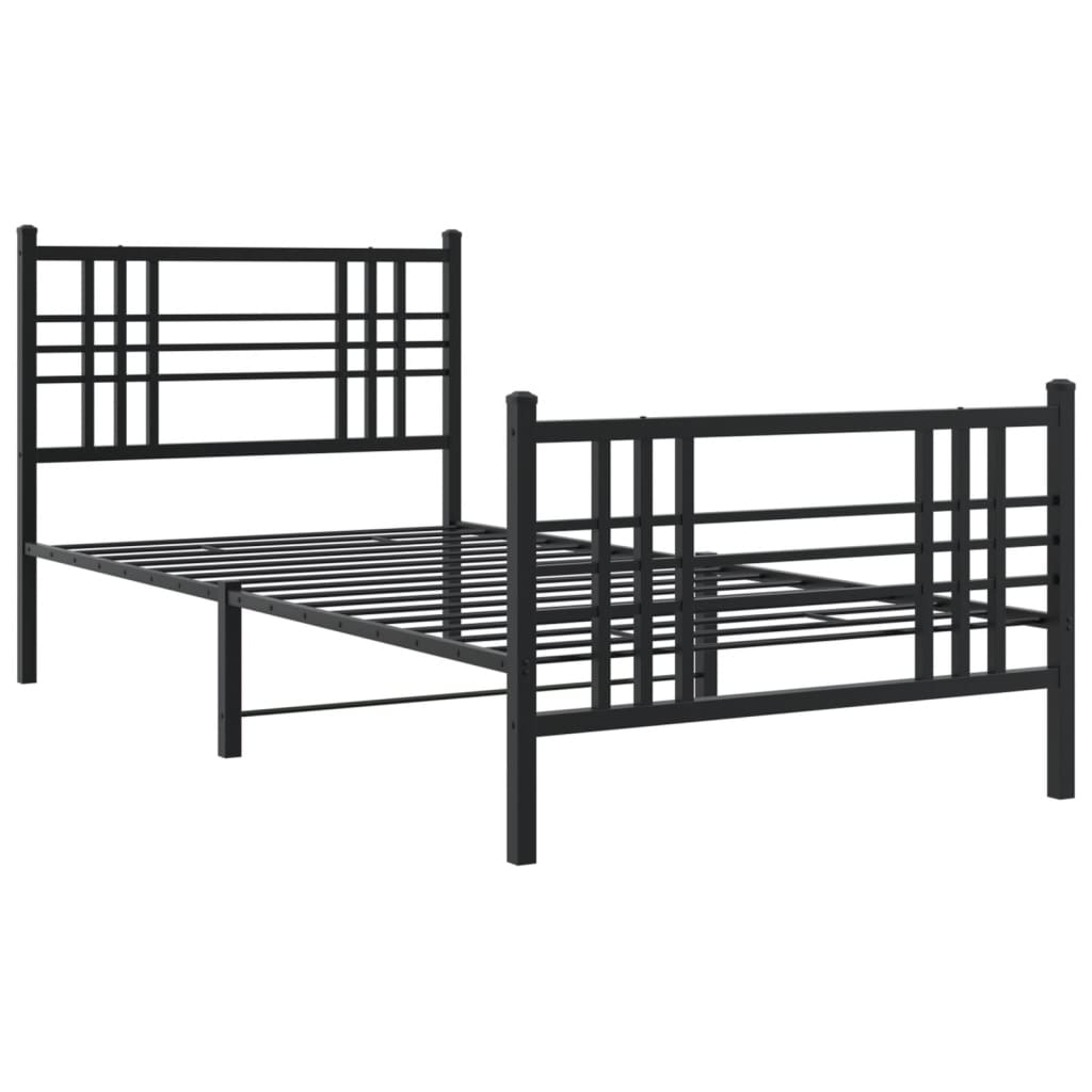 Bed frame with head and footboard metal black 100x190 cm