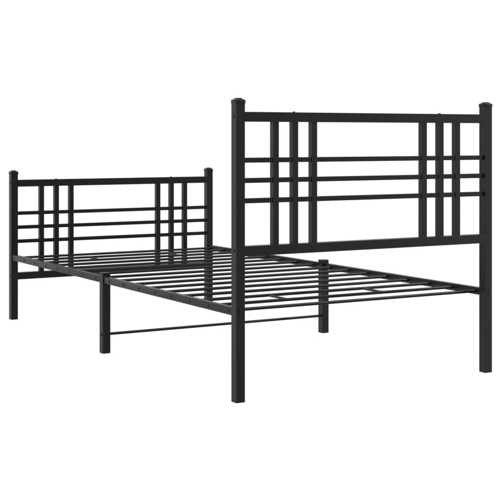 Bed frame with head and footboard metal black 100x190 cm