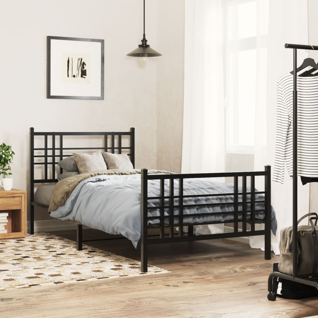 Bed frame with head and footboard metal black 100x190 cm