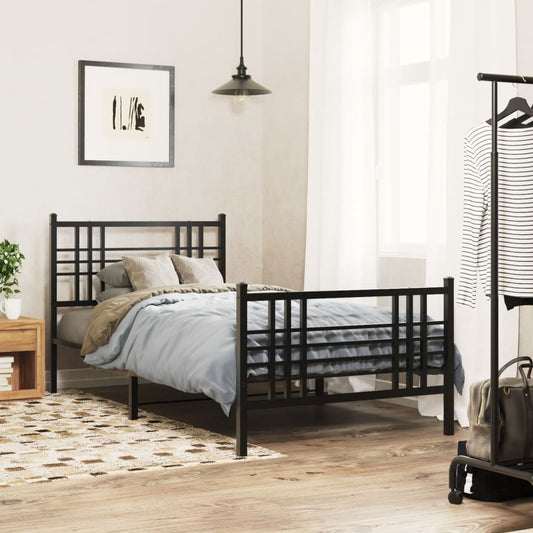 Bed frame with head and footboard metal black 100x190 cm