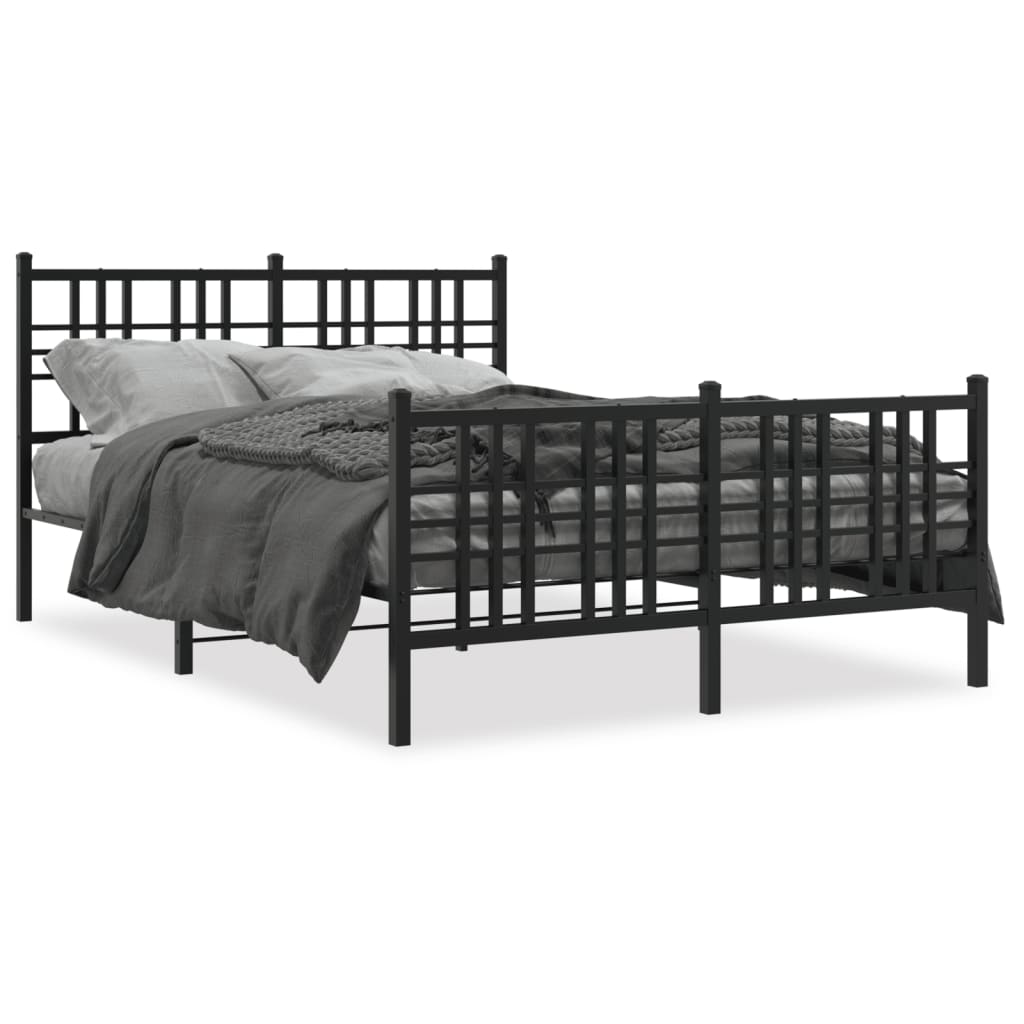 Bed frame with head and footboard metal black 120x200 cm