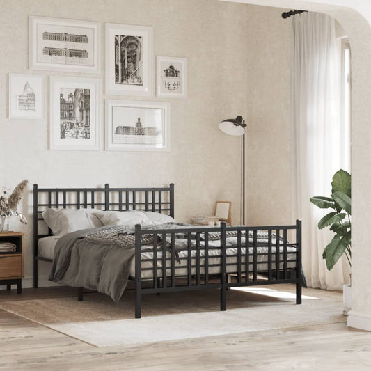 Bed frame with head and footboard metal black 120x200 cm