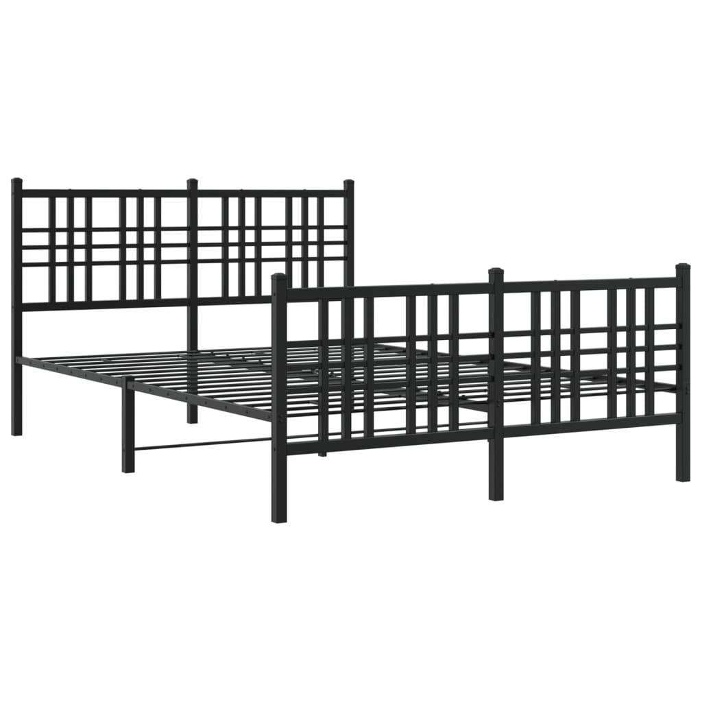 Bed frame with head and footboard metal black 137x190 cm