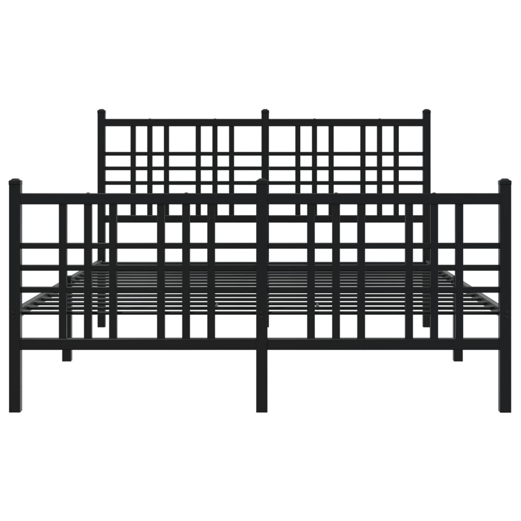 Bed frame with head and footboard metal black 137x190 cm