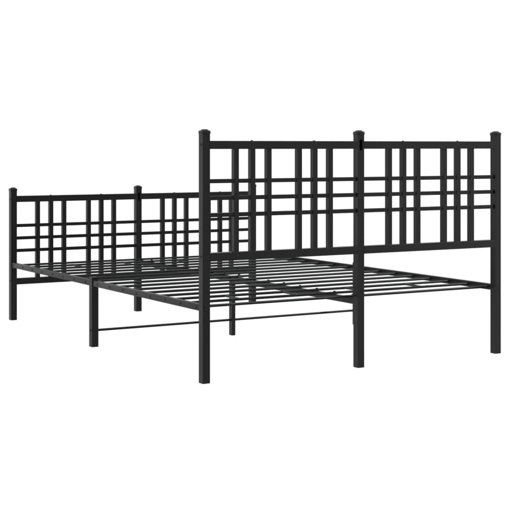 Bed frame with head and footboard metal black 137x190 cm