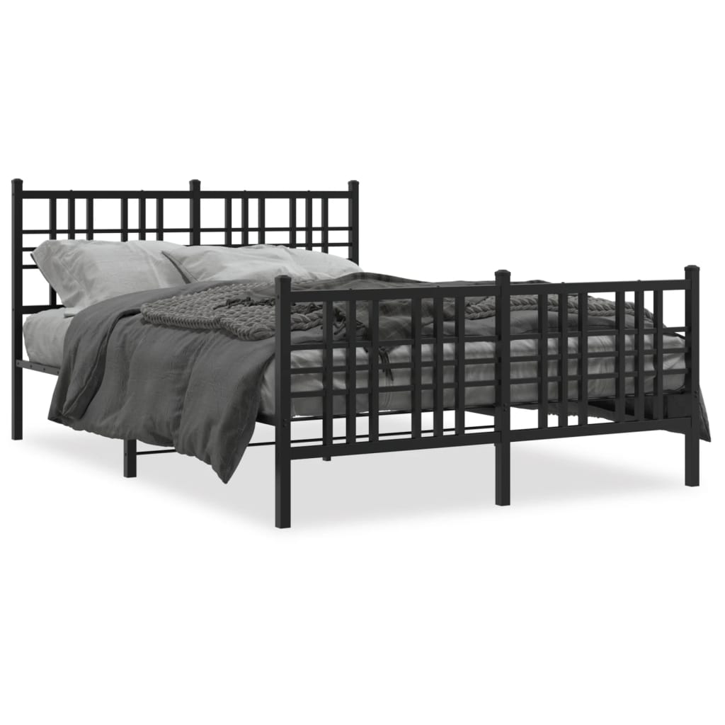 Bed frame with head and footboard metal black 140x190 cm